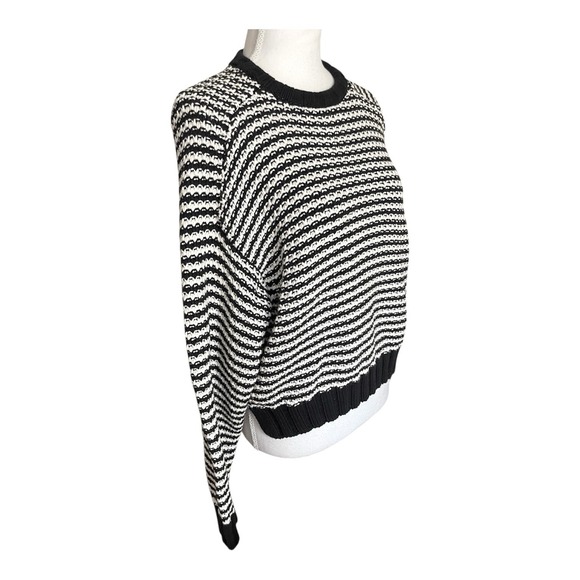 NWT $158 Evereve Pistola Adina Black White Stripe Knit Cotton Sweater Sz SMALL - Picture 9 of 16